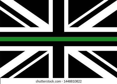 United Kingdom flag with a thin green line - a sign to honor and respect british border patrol, park rangers and federal agents