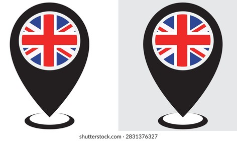 United Kingdom flag two location pin design vector and illustration with the white and grey background 