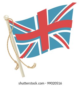 united kingdom flag variation with flagpole and rope, isolated on white