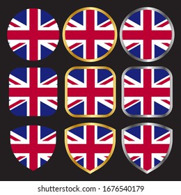 united kingdom flag vector icon set with gold and silver border