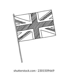 United Kingdom flag vector, outline illustration. Vector black and white hand drawn flag.