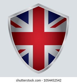 United Kingdom Flag Vector Shield Icon. Europe. vector illustration. vector shadow. gray background. 3d. eps10.