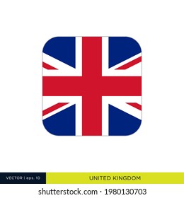 Plantilla de diseño de la ilustración de las existencias de vectores de la bandera del Reino Unido. Forma cuadrada redondeada.