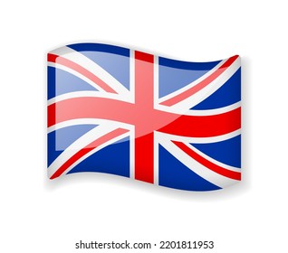 United Kingdom flag - Wavy flag bright glossy icon isolated on white background