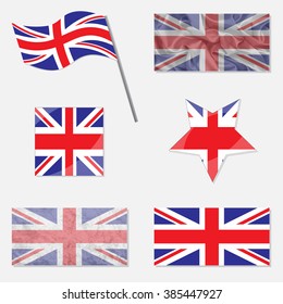 United Kingdom Flags Made in Different Variations: in Flat Design, with  Fabric Texture and as Web Buttons