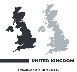 United Kingdom flat and border outline vector maps