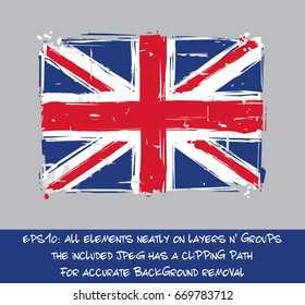 United Kingdom Flat Flag - Vector Artistic Brush Strokes and Splashes. Grunge Illustration, all elements neatly on layers and groups. 