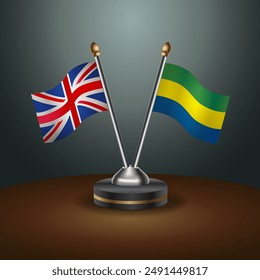 United Kingdom and Gabon table flags mark the relationship on a gradient background. Vector Illustration