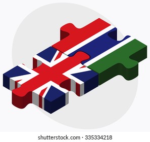 United Kingdom and Gambia Flags in puzzle isolated on white background