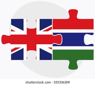 United Kingdom and Gambia Flags in puzzle isolated on white background