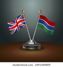 United Kingdom and Gambia table flags mark the relationship on a gradient background. Vector Illustration