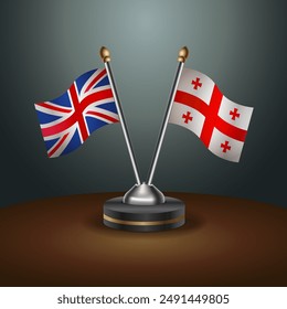 United Kingdom and Georgia Republic table flags mark the relationship on a gradient background. Vector Illustration