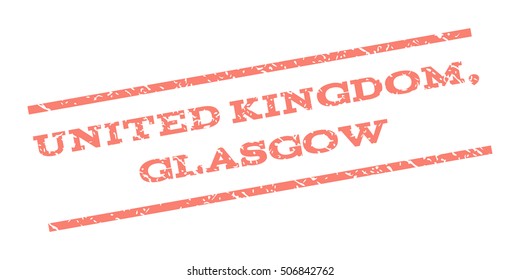 United Kingdom Glasgow watermark stamp. Text caption between parallel lines with grunge design style. Rubber seal stamp with unclean texture. Vector salmon color ink imprint on a white background.