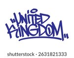 United Kingdom graffiti tag in bold vector lettering on transparent background, reflecting vibrant street culture and urban creativity. Ideal for hip hop, youth, and modern design projects.