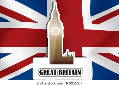 United Kingdom, Great Britain, British Flag, Westminster Palace Clock Tower, vector illustration