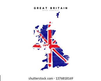 United Kingdom. Great Britain detailed map with flag of country. Painted in watercolor paint colors in the national flag.