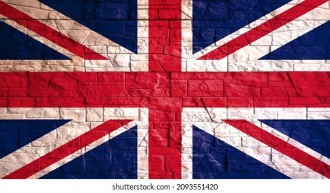 United Kingdom of Great Britain flag with gray stone wall tiles texture. Texture of old poster back with British flag. Web banner template for industrial design. Vector