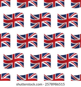 United Kingdom of Great Britain flag vector seamless pattern Wavy flags on white background