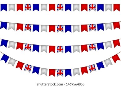 The United Kingdom of Great Britain garland with flags. Carnaval and festival decoration. Vector illustration.