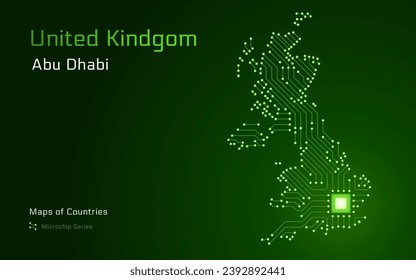 United Kingdom, Great Britain Glowing Map with a capital of London Shown in a Microchip Pattern. E-government. World Countries vector maps. Microchip Series