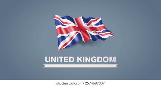 United Kingdom of Great Britain happy national day greeting card, banner with template text vector illustration. UK memorial holiday design element with 3D flag with machete