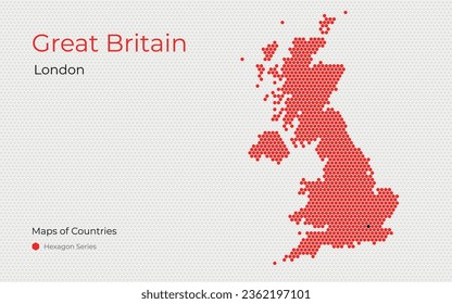 United Kingdom of Great Britain and Ireland,England, London. Creative vector map. Maps of Countries. Europe, Hexagon Series. White