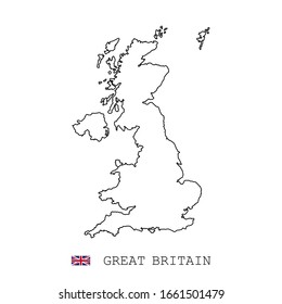 United Kingdom Great Britain map vector. simple style thin line, linear. black on white and flag.