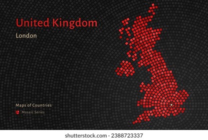 United Kingdom of Great Britain Map with a capital of London Shown in a Mosaic Pattern