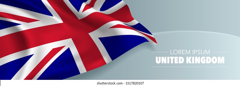 United Kingdom of Great Britain national day vector banner, greeting card. British wavy flag in patriotic holiday horizontal design 