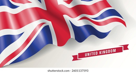 United Kingdom of Great Britain national day vector banner, greeting card. UK wavy flag in national patriotic holiday horizontal design