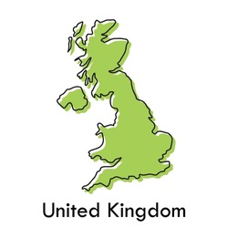 United Kingdom Of Great Britain And Northern Ireland - Simple Hand Drawn Stylized Concept With Sketch Black Line Outline Contour Map. Country Border Silhouette Drawing Vector Illustration.