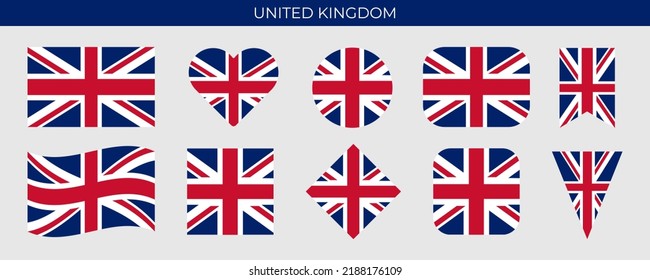 United Kingdom of Great Britain and Northern Ireland flag set. Vector illustration isolated on white background