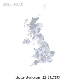 Mapa político de divisiones administrativas del Reino Unido de Gran Bretaña e Irlanda del Norte - condados, autoridades unitarias y Gran Londres en Inglaterra, distritos de Irlanda del Norte, consejo