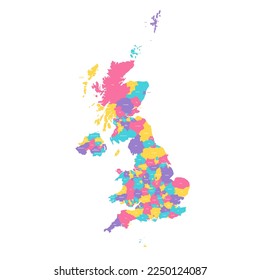 United Kingdom of Great Britain and Northern Ireland political map of administrative divisions - counties, unitary authorities and Greater London in England, districts of Northern Ireland, council