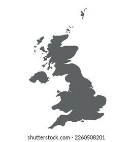 United Kingdom of Great Britain and Northern Ireland, UK - smooth grey silhouette map of country area. Simple flat vector illustration.