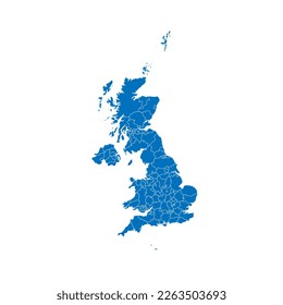 United Kingdom of Great Britain and Northern Ireland political map of administrative divisions - counties, unitary authorities and Greater London in England, districts of Northern Ireland, council