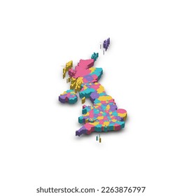 Mapa político de divisiones administrativas del Reino Unido de Gran Bretaña e Irlanda del Norte - condados, autoridades unitarias y Gran Londres en Inglaterra, distritos de Irlanda del Norte, consejo