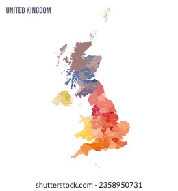 United Kingdom of Great Britain and Northern Ireland political map of administrative divisions - counties, unitary authorities and Greater London in England, districts of Northern Ireland, council