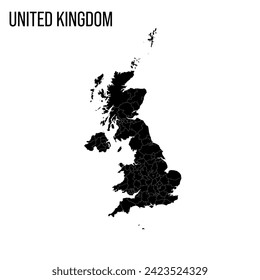 United Kingdom of Great Britain and Northern Ireland political map of administrative divisions - counties, unitary authorities and Greater London in England, districts of Northern Ireland, council