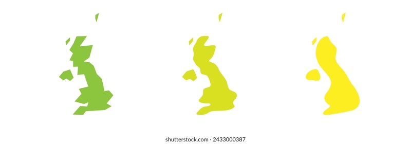 United Kingdom of Great Britain and Northern Ireland country black outline and colored country silhouettes in three different levels of smoothness. Simplified maps. Vector icons isolated on white