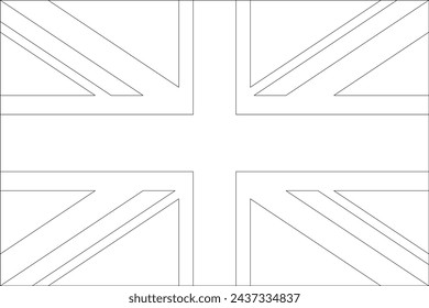 United Kingdom of Great Britain and Northern Ireland flag - thin black vector outline wireframe isolated on white background. Ready for colouring.