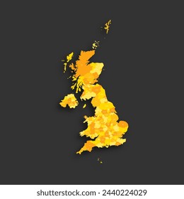 United Kingdom of Great Britain and Northern Ireland political map of administrative divisions - counties, unitary authorities and Greater London in England, districts of Northern Ireland, council