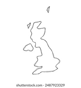 United Kingdom of Great Britain and Northern Ireland country simplified map.Thin triple pencil sketch outline isolated on white background. Simple vector icon