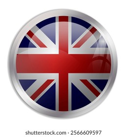 United Kingdom of Great Britain and Northern Ireland flag - glossy circle button displays a colorful flag representing a country cultural identity and heritage. The essence of national pride and unity