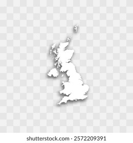 United Kingdom of Great Britain and Northern Ireland high detailed vector representation of country silhouette. White color on transparent background with dropped shadow. For educational, decorative