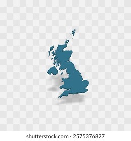 United Kingdom of Great Britain and Northern Ireland high detailed vector representation of country silhouette. 3D map on transparent background with dropped shadow. For educational, decorative, or