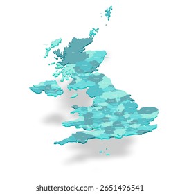 Reino Unido da Grã-Bretanha e Irlanda do Norte mapa político de divisões administrativas - condados, autoridades unitárias e Grande Londres na Inglaterra, distritos da Irlanda do Norte, conselho