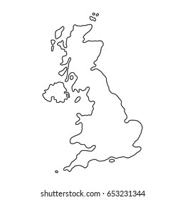 The United Kingdom of Great Britain and Northern Ireland map of black contour curves of vector illustration