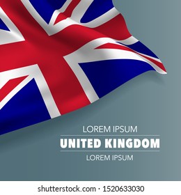 United Kingdom of Great Britain template greeting card, banner, vector illustration. British national day background with elements of flag, square format 