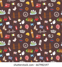 United kingdom Great Britain travel tourism vacation vector illustration seamless pattern